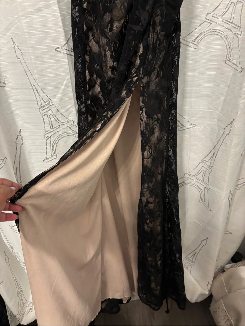 Gothic Strapless Black Lace Evening Gown
